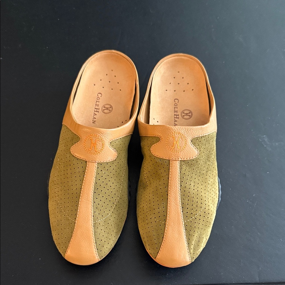 Cole Haan Women’s Green and Tan Slip-Ons
